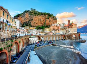 Atrani Old town and beach on Amalfi coast, Naples, Italy