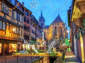 Colmar city, Alsace, France, illuminated for Christmas