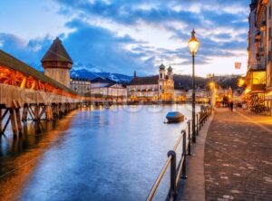 Lucerne Old town riverside promenade, Switzerland