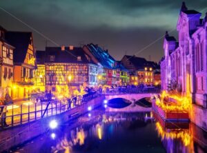 Old town of Colmar, Alsace, France, illuminated for Christmas celebrations