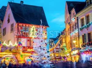 Christmas time illumination in Colmar, Alsace, France