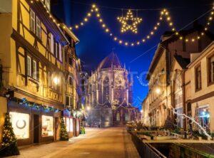 Colmar Old town, Alsace, France, illuminated on Christmas holidays