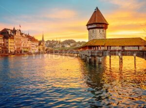 Lucerne, Switzerland, historical Old town on sunrise