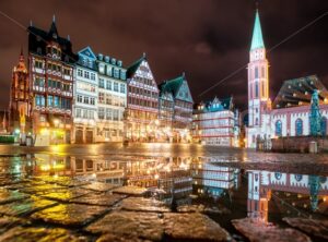 Frankfurt on Main city center, Germany, at night