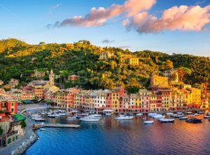 Portofino town on Liguria coast, Genoa, Italy, on sunrise