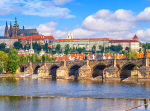 Prague castle and Charles Bridge in Prague, Czech Republic