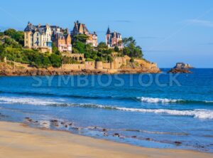 Sand beach and historical villas in Dinard, Brittany, France