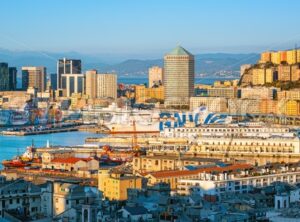 Skyline of Genoa city and port, Italy