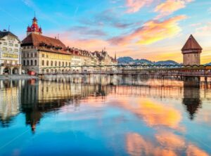 Chapel bridge and Old town of Lucerne, Switzerland