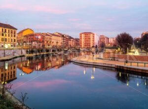 Darsena del Naviglio pond in Porta Ticinese quarter, Milan, Italy