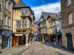 Half-timbered traditional houses in Dinan historical Old town, Brittany, France