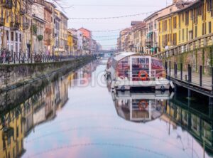 Naviglio Grande canal in Milan city, Italy