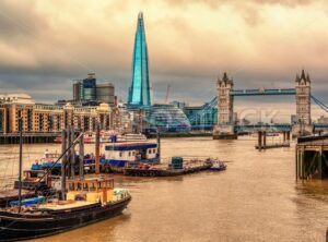 London cityscape on dramatic sunset, England, UK