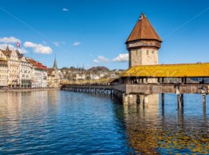 Lucerne, Switzerland, Chapel bridge on a sunny day