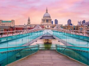 Millenium bridge and St Pauls Cathedral in London, England, UK