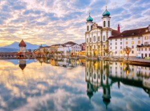 Lucerne Old town on dramatic sunrise, Switzerland - GlobePhotos - royalty free stock images