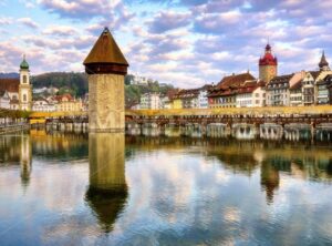Lucerne city, Switzerland, the Old town and Chapel bridge - GlobePhotos - royalty free stock images