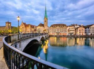 Zurich historical city center with Fraumunster church, Switzerland - GlobePhotos - royalty free stock images
