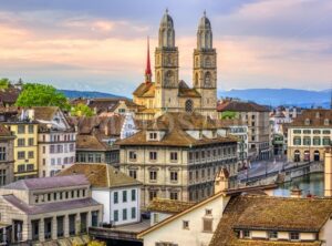 Zurich cathedral and Old town, Switzerland - GlobePhotos - royalty free stock images