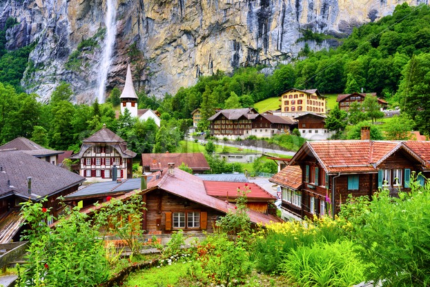 Lauterbrunnen Historical Village In The Swiss Alps Mountains