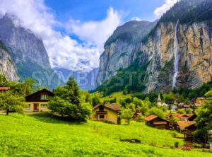 Lauterbrunnen village in an Alps mountains valley, Switzerland - GlobePhotos - royalty free stock images