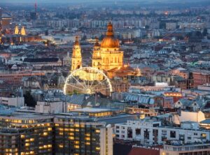 St. Stephen’s Basilica in Budapest city, Hungary, at night