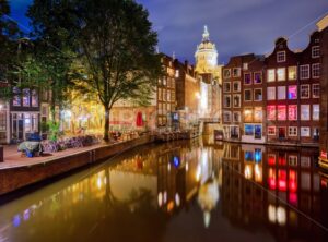 Amsterdam city center at night, Netherlands