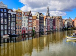 Amsterdam city center on Damrak, Netherlands