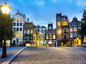 Amsterdam city, traditional houses in the town center, North Holland, Netherlands