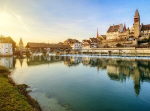 Bremgarten historical Old town on Reuss river, Aargau, Switzerland