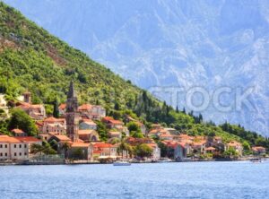 Perast town in Kotor bay, Balkan mountains, Montenegro