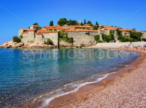 Sveti Stefan island and pink sand beach, Montenegro