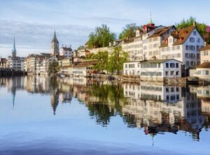 Zurich city’s historical Old town on Limmat river, Switzerland