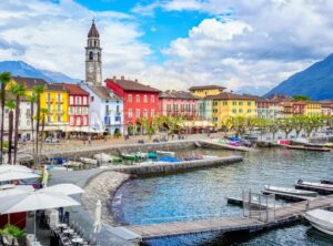 Ascona village on lake Lago Maggiore , Locarno, Switzerland