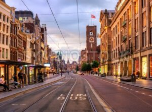 Damrak street in Amsterdam city center, Netherlands