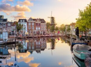 Leiden Old town cityscape, South Holland, Netherlands