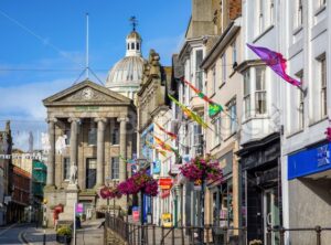 Main street of Penzance town, Cornwall, England, UK