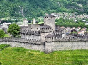 Medieval Montebello and Castelgrande castles in Bellinzona, Switzerland