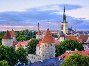 Tallinn city’s Old town on sunset, Estonia