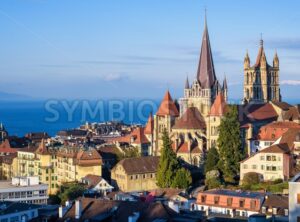 Lausanne city on Lake Geneva, Switzerland