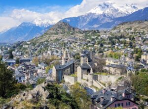 Sion town in in the Alps mountains valley, Switzerland