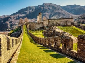 Walls and towers of Castelgrande castle, Bellinzona, Switzerland