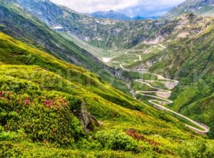 Gotthard pass road in the swiss Alps mountains, Switzerland