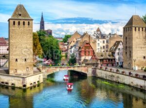 Ponts Couvert bridge and towers in Strasbourg, France