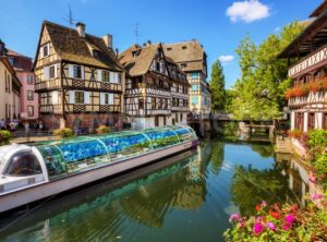 Tourist boat in the Old town of Strasbourg, France