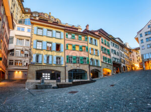 Colorful historical houses in Lausanne Old town, Switzerland - GlobePhotos - royalty free stock images