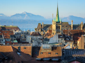 Lausanne Old town and Lake Geneva, Switzerland - GlobePhotos - royalty free stock images