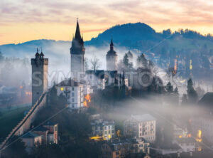 Lucerne Old town on a misty morning, Switzerland - GlobePhotos - royalty free stock images
