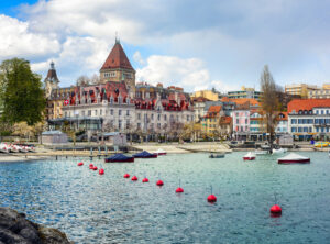 Ouchy district on Lake Geneva in Lausanne city, Switzerland - GlobePhotos - royalty free stock images