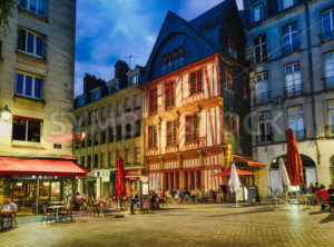 Street cafes in Nantes city at night, France - GlobePhotos - royalty free stock images